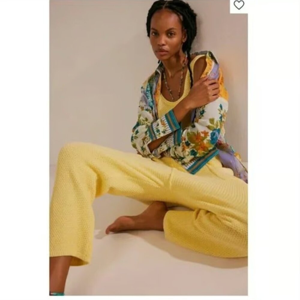 NEW  by Free People Yellow waffle  knit Jumpsuit  yellow size XS